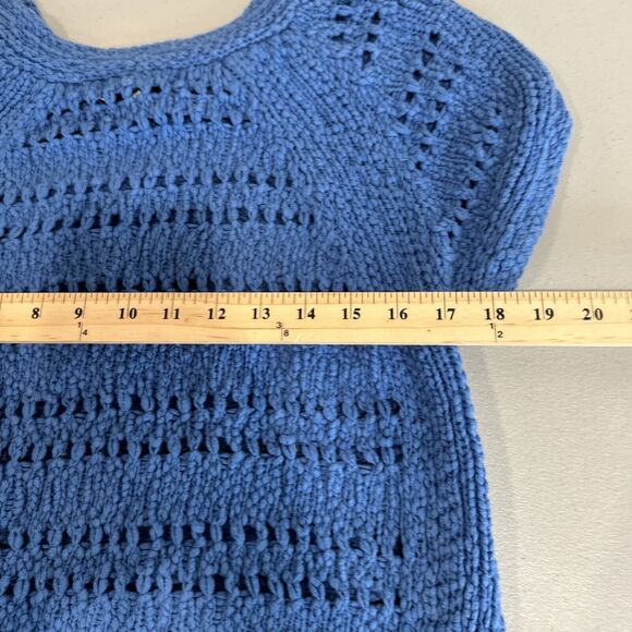 Sandro Sweater Women 1 Blue Open Knit Short Sleeve Cotton Pretty Spring Casual S - Picture 10 of 11